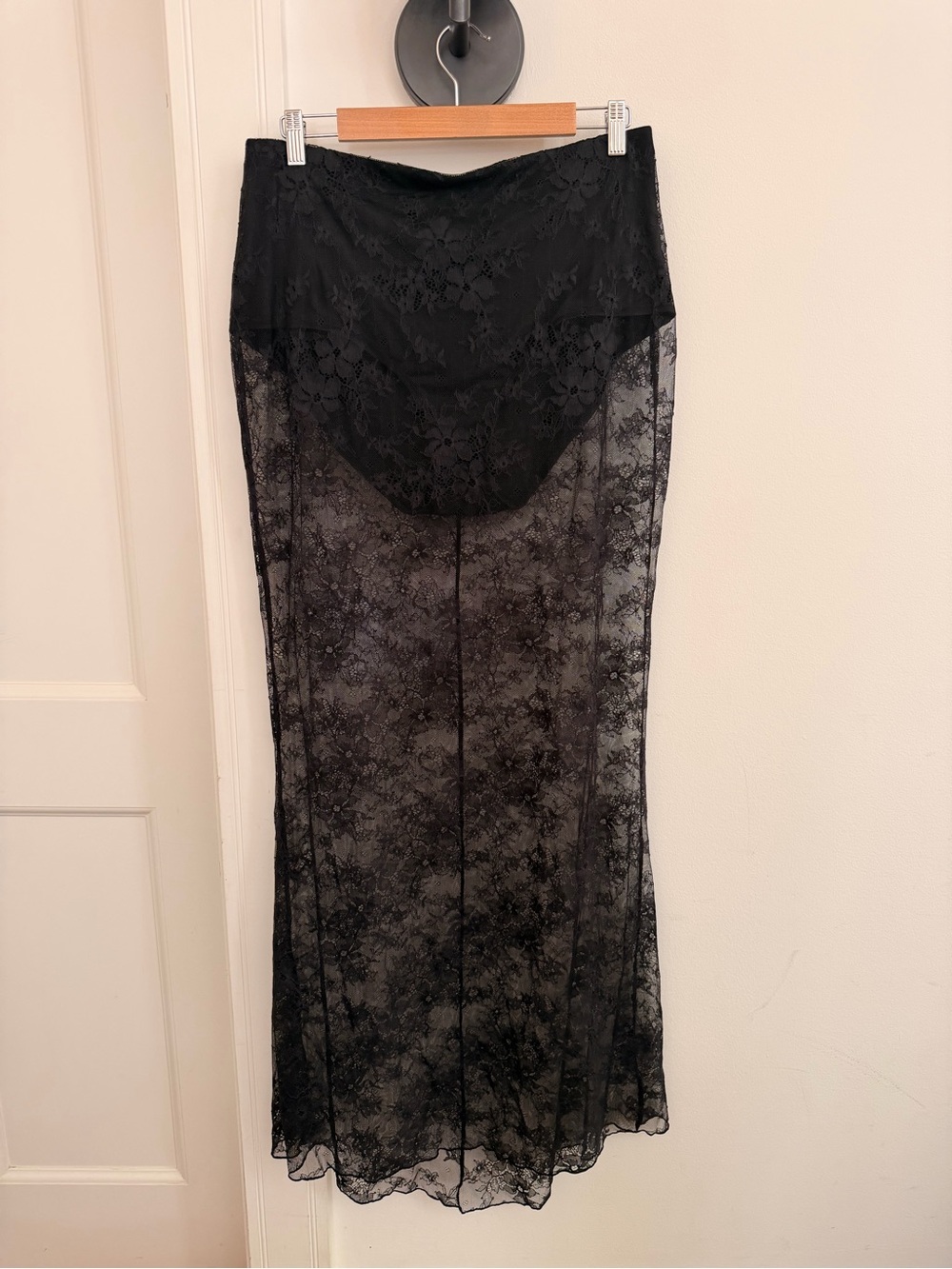 SKIMS Black Sheer Lace Maxi Skirt